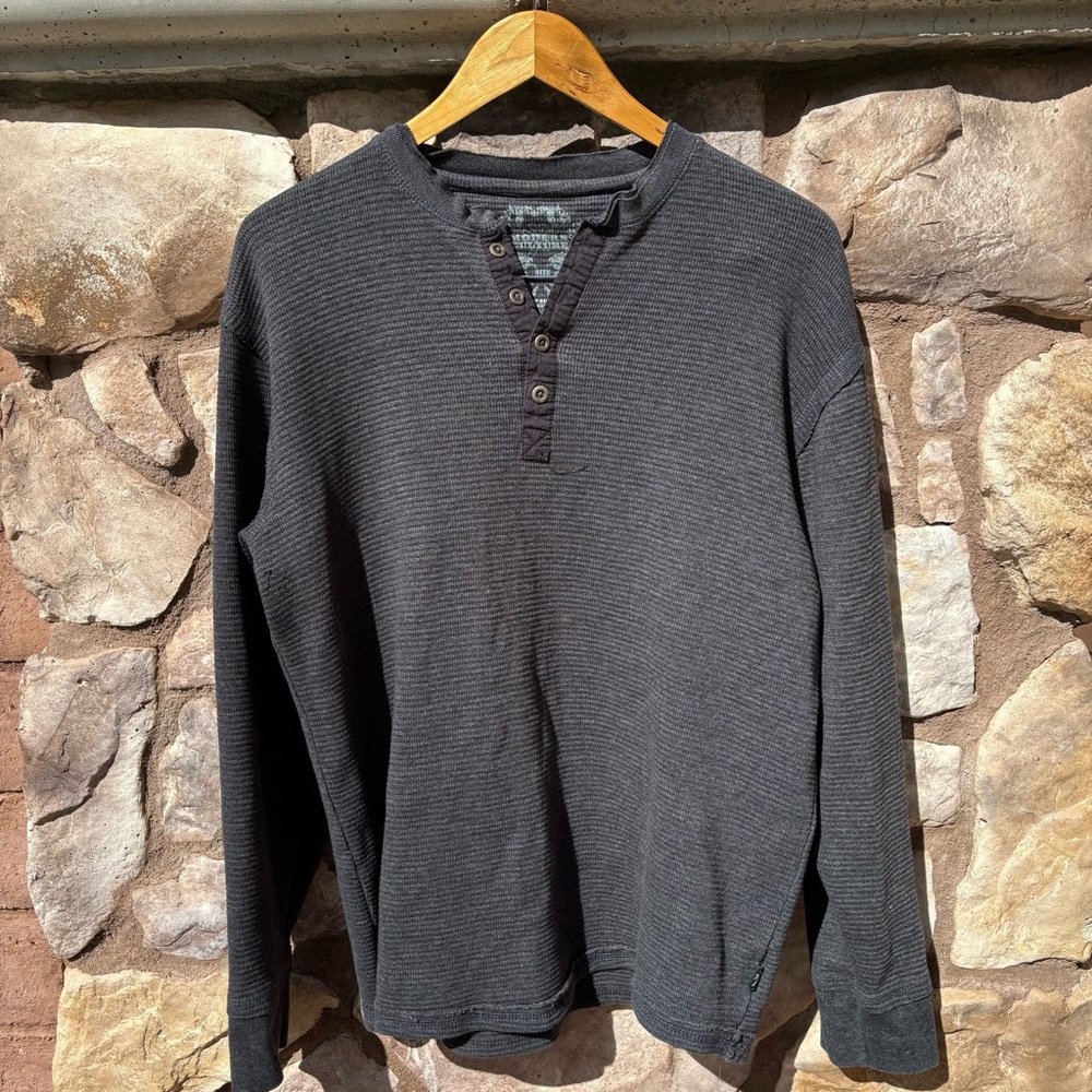 Modern Culture Men’s Henley Shirt Gray XL Thick Waffle Knit Long Sleeve Y2K